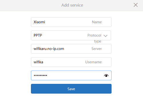 Заполнение регистрационных данных для подключения VPN сервера для роутера Xiaomi